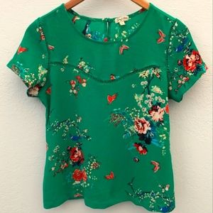 Lily White green floral chinoiserie blouse L
